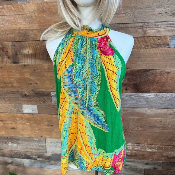 Cynthia Rowley Tops - Cynthia Rowley Tropical Ruffle Halter Top Green Multicolor Resort Wear